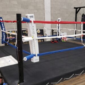 Belleville fighters sparring in professional boxing ring with black canvas, displaying skill, power and focus during intense training sessions
