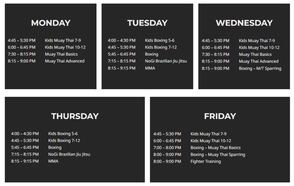 infinite martial arts class schedule